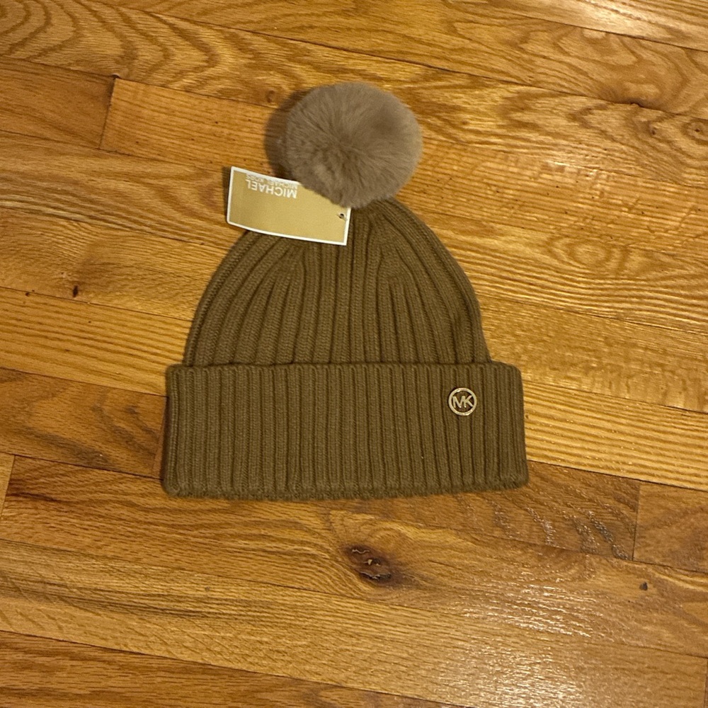 Michael Kors Tan Beanie with Pom-Pom